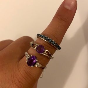 Silver rings (2 purple,1 blue)